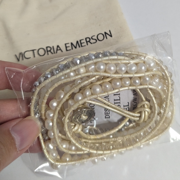 Victoria Emerson Wrap Bracelet Silver and Cream on Ivory - Picture 2 of 2
